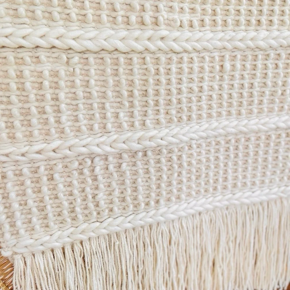 XL Cream Off White Wool and Cotton Woven Tapestry Wall Hanging Boho Neutral Deco